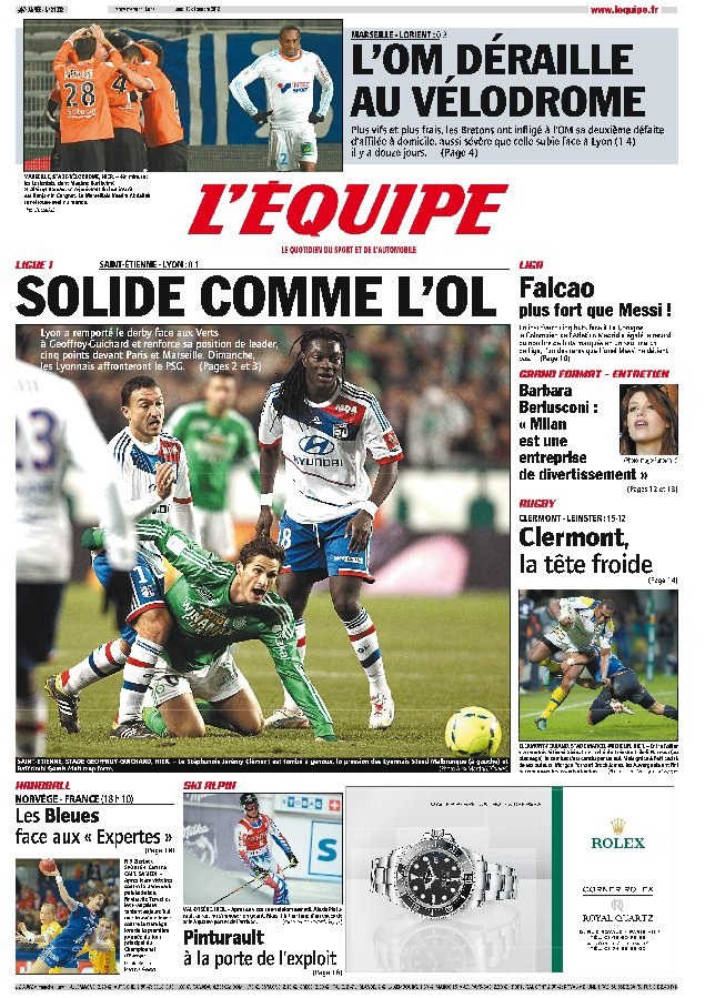 L'equipe Edition du 10 Decembre 2012